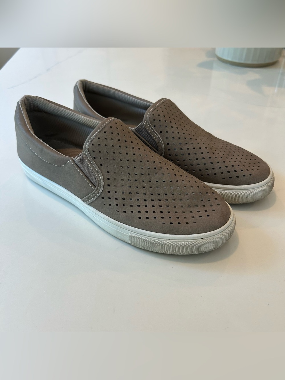 Pierre Dumas Comfort foam brown taupe size 8 perforated suede slip on sneakers